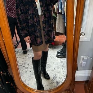 Tory Burch Linnett Wedge Leather Black Boots Knee High side zip size 8